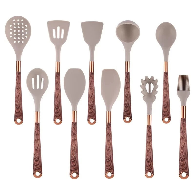 Silicone Wood Grain Pattern Kitchen Utensil Set (10 Piece)