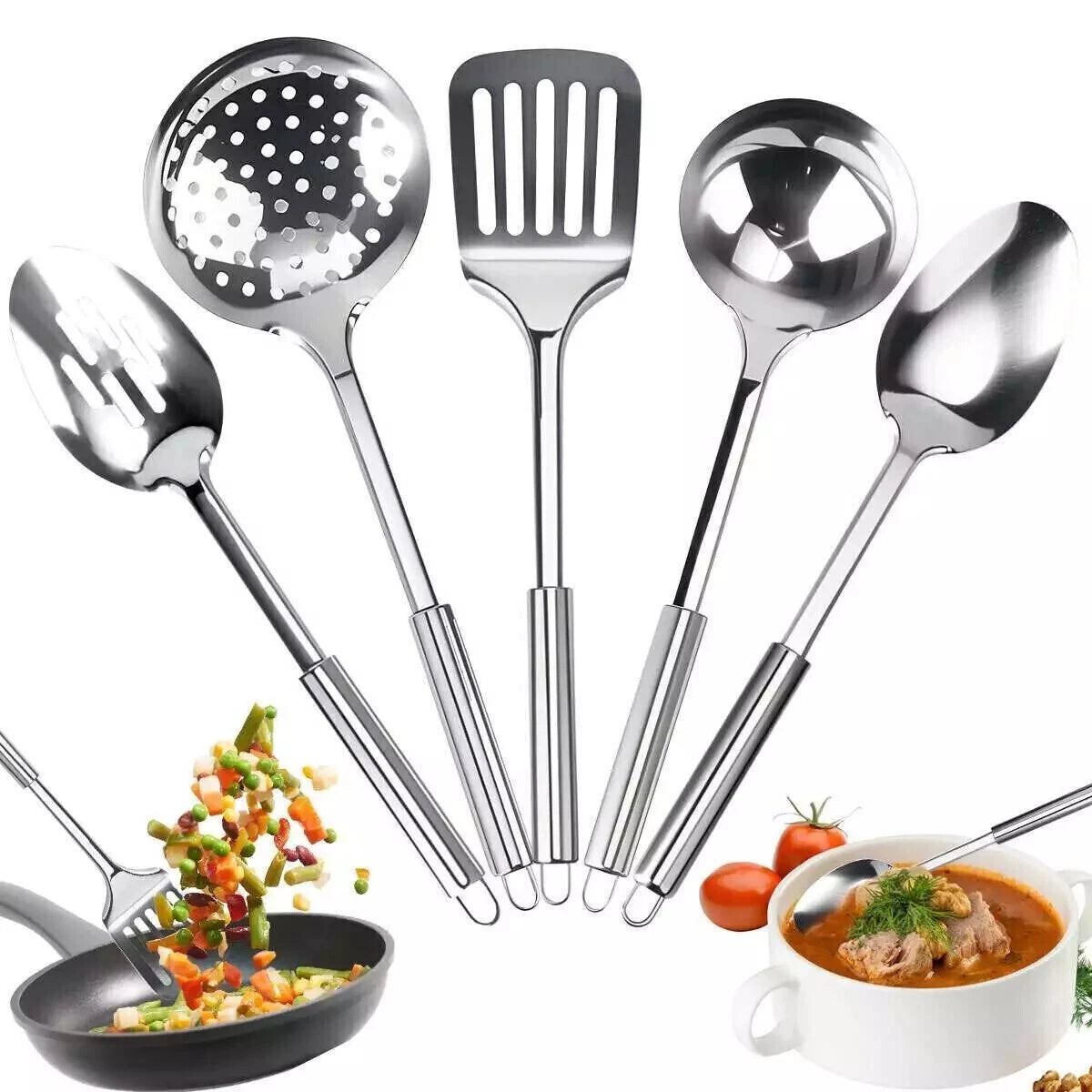 ✅ 5Pcs Kitchen Cooking Utensils Set Stainless Steel Spoons and Spatula Set US